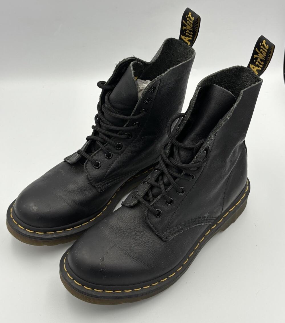 Dr Martens Pascal Boots Womens 8 Black Leather Lace Up AW004 Moto Rider